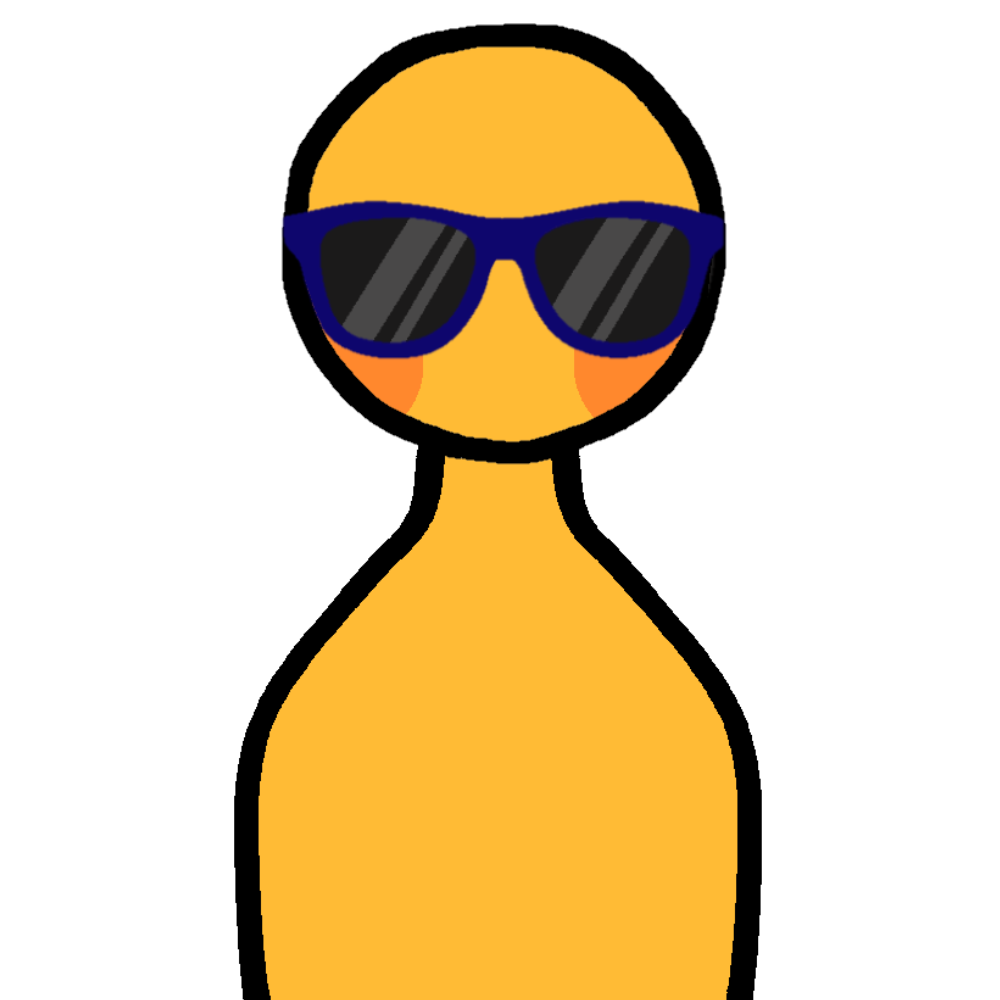 A yellow figure with dark blue sunglasses on their face.